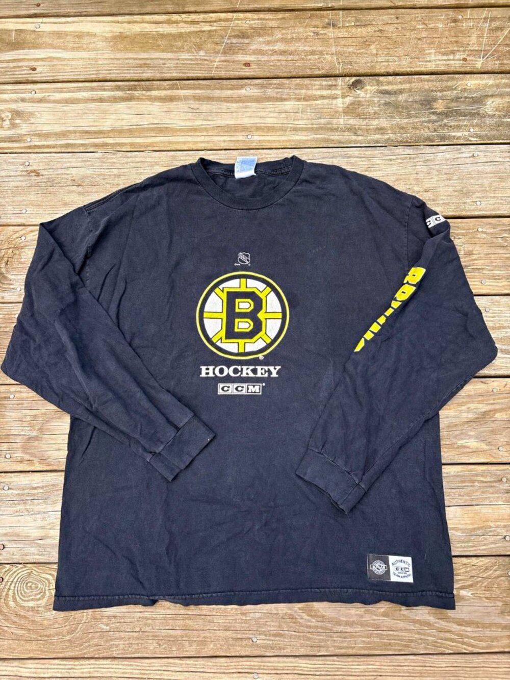 Vintage CCM Boston Bruins NHL Hockey Long Sleeve Shirt Black 2XL Team Apparel